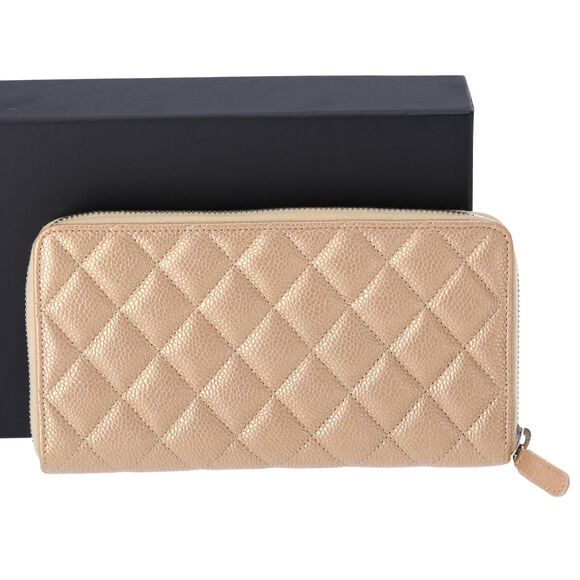 CHANEL Matelasse Classic Quilted Long Zip Around Wallet Gold Caviar Leather - Picture 2 of 7